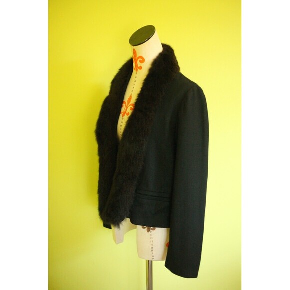 VTG NORGAIL 100% Wool Open Front Short Jacket Faux Mink Fur Black USA Made - Picture 3 of 12